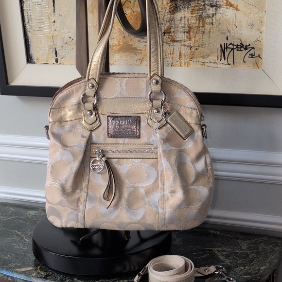 Coach Handbags - Coach Poppy 2010 Signature Gold 2 Way Satchel/Crossbody